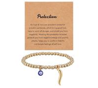 Kvekstio Evil Eye Lucky Bracelet for Women, Good Luck Amulet Friendship Gift, Gold Beaded Adjustable Evil Eye Protection Bracelet with Italian Horn for Family Friends, Birthday, Retirement
