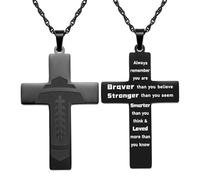 Kvekstio Football Cross Necklace for Boys Men, Inspirational Bible Verse Quote First Communion Baptism Religious Sports Jewelry Gift, M, Stainless Steel, No Gemstone