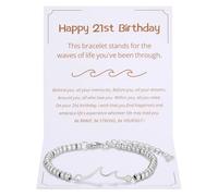 Kvekstio Happy 16th 18th 21st 30th 40th 50th 60th 70th Birthday Wave Bracelet - Adjustable Silver Beaded Bracelet for Women, M, Stainless Steel Silver, no gemstone