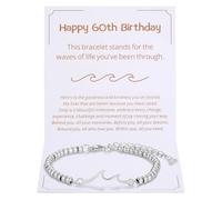 Kvekstio Happy 16th 18th 21st 30th 40th 50th 60th 70th Birthday Wave Bracelet - Adjustable Silver Beaded Bracelet for Women, M, Stainless Steel Silver, no gemstone