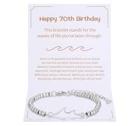 Kvekstio Happy 16th 18th 21st 30th 40th 50th 60th 70th Birthday Wave Bracelet - Adjustable Silver Beaded Bracelet for Women, M, Stainless Steel Silver, no gemstone