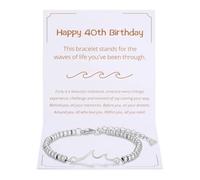 Kvekstio Happy 16th 18th 21st 30th 40th 50th 60th 70th Birthday Wave Bracelet - Adjustable Silver Beaded Bracelet for Women, M, Stainless Steel Silver, no gemstone