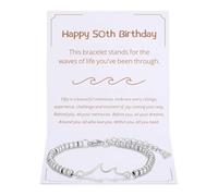 Kvekstio Happy 16th 18th 21st 30th 40th 50th 60th 70th Birthday Wave Bracelet - Adjustable Silver Beaded Bracelet for Women, M, Stainless Steel Silver, no gemstone