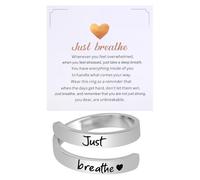 Kvekstio Just Breathe Open Ring for Women, Mindful Breathing Ring, Adjustable Stainless Steel Stress Relief Yoga Ring Jewelry, M, Stainless Steel, No Gemstone