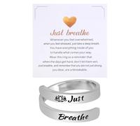 Kvekstio Just Breathe Open Ring for Women, Mindful Breathing Ring, Adjustable Stainless Steel Stress Relief Yoga Ring Jewelry, M, Stainless Steel, No Gemstone