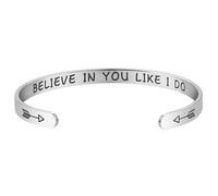 Kvekstio Movitational Quotes Believe in You Like I Do Cuff Bracelet Gifts for Teenage Girls Women Best Friend Sister Daughter, M, Stainless Steel, no gemstone