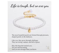 Kvekstio Pearl Bracelet for Women - White Imitation Pearl with Gold Ball Pendant Jewelry, Inspirational Tough Times Gift for Friends, Sisters, Mom, Classic Pearls Affirmation Gifts, Get Well Soon