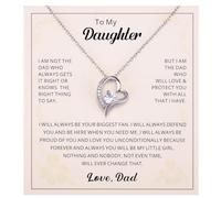 Kvekstio To My Daughter Heart Pendant Necklace Gift from Dad, Father Daughter Separation Gifts for Graduation, Birthday, M, Metal Cubic Zirconia, Cubic Zirconia