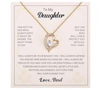 Kvekstio To My Daughter Heart Pendant Necklace Gift from Dad, Father Daughter Separation Gifts for Graduation, Birthday, M, Metal Cubic Zirconia, Cubic Zirconia
