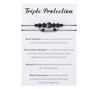 Kvekstio Triple Protection Bracelet for Men Women, Empath Protection Bracelet Gifts, Black Tourmaline and Obsidian Gifts for Him Her, Adjustable Negative Energy Blocker Jewelry