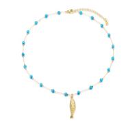 Kvekstio Turquoise Beaded Choker Necklace for Women, Gold Fish Pendant Necklace with Gold Chain, Elegant Boho Beach Summer Gift, M, Stainless Steel, Turquoise