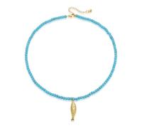 Kvekstio Turquoise Beaded Choker Necklace for Women, Gold Fish Pendant Necklace with Gold Chain, Elegant Boho Beach Summer Gift, M, Stainless Steel, Turquoise