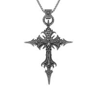 Kvekstio Vintage Gothic Skull Cross Pendant Necklace for Women Men, Halloween Party Cosplay Accessory, Punk Rock Gift, Goth Skeleton Cross Dark Religious Statement Jewelry for Christian, Birthday
