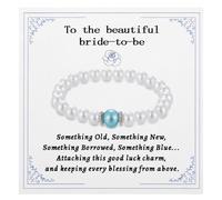 Kvekstio Wedding Day Something Blue Pearl Bracelet for Bride, White Pearl Stretch Bracelet with Blue Accent Gift, Bachelorette Party Bridal Shower Gifts for Bride to Be, Wedding Accessories Jewelry