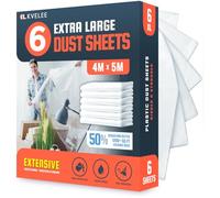 KVELEE - 6 Pack Extra Large Plastic Dust Sheets for Decorating, 4 x 5m (13 x 16ft), Clear Plastic Sheet for Furniture & Floor Protection, Waterproof Plastic Sheeting for Painting & Covering