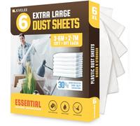 KVELEE - Pack of 6 Extra Large Plastic Dust Sheets for Decorating | Size 3.6 x 2.7m (12 x 9ft) | Dust Sheets for Painting & Covering Furniture | Plastic Sheeting for Floor Protection & Dust Cover