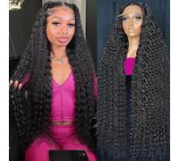 KVFCT 30 Inch Deep Wave Lace Front Wigs Human Hair 13x6 HD Transparent Deep Wave Lace Front Wigs for Women 200% Density Curly Lace Front Wig Pre Plcked Deep Wave Wigs with Baby Hair