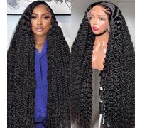 KVFCT 36 Inch Deep Wave Lace Front Wig Human Hair 33x6 HD Transparent Deep Wave Frontal Wig Human Hair Pre Plucked Deep Curly Human Hair Glueless Curly Lace Front Wig