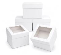 Kviceo 10 Inch Cake Board and Box - 5 Pack 10x10x5 Inch Cake Boxes with Window and Lid - Disposable Bakery Boxes for Cakes, Donuts, Pies, Cookies - No Tray - Birthday, Wedding, Party Supplies