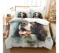KVIMARPET English Springer Spaniel Watercolor Bedding, Dog Bedding Set, Duvet Cover And Pillowcase with Zipper Single（140x200cm）