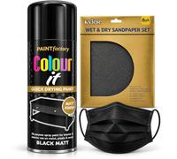 KVIOR Matt Black Spray Paint 400ml Spray Paint Black Kit Mask & Sandpaper | For Wood, Metal, Plastic, and Furniture, DIY Repairs, Bundled with Face Mask