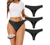 Kvitko Period Underwear for Women 4 Layers Breathable Period Thong Leak Proof Panties Sexy Period Panties, Black, XXL