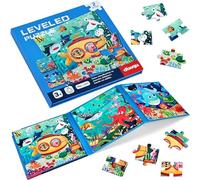 Kvittra Magnetic Dinosaur Puzzle 3 in 1 Ocean World for Kids Ages 4-8, Travel Learning Toy with Magnet Jigsaw Book