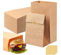 Kvittra Paper Lunch Bags, Kraft Paper Treat Bags with Window, Ziplock Stand Up Pouches for Packing Food Cookies Snacks, Resealable Bag with Transparent Window and Tear Notch (15x9x28cm)