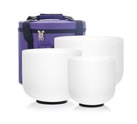 KVKA 432hz Set of 3pcs Chakra Frosted Quartz Crystal Singing Bowls Set 8-12 inch with Carrying Case - 12C 10E 8B for Yoga Sound Healing