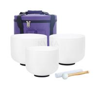 KVKA 440hz 10C 8F 6A Set of 3pcs Chakra Frosted Quartz Crystal Singing Bowl 6-10 inch with case （10"C 8"F 6"A)