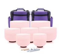 KVKA Crystal Singing Bowl Set, 7-12 Inch 432 Hz Light Pink Frosted Quartz Singing Bowl for Meditation Yoga Sound Healing Stress Relief Relaxation Energy Work with Carry Bag