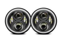 KVKQMLFEAW Headlight Assembly 2 Pcs For Land For Rover For Defender 90 110 Universal Car 7inch Headlamp Assembly LED Headlight DRL Head Light Assembly Car Front Headlights(50w Halo light Black)