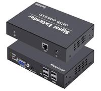KVM Extender VGA, VGA KVM Extender Up to 164ft/50m Over Single Cat5e/6/7 Network Cable, Zero Delay Transmission, Plug and Play, VGA Ethernet KVM with 4 USB2.0 Ports, Support Keyboard Printer Webcam