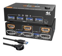KVM Switch 2 Monitors 2 Computers 4K@60Hz,DP+HDMI USB3.0 Dual Monitor KVM Switches with 4 USB 3.0 Port,Wired Remote,USB3.0 Cables Included(4K60Hz 2 PC 2 Monitor KVM)