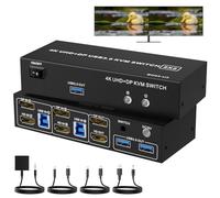 KVM Switch 2 Monitors 2 Computers DisplayPort and HDMI 4K 60Hz, Dual Monitor KVM Switcher HDMI&DP 2 Port for 2 PCs Share Mouse Keyboard Printer, USB 3.0 Ports, Support Extended/Copy Mode