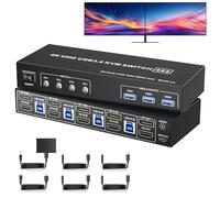 KVM Switch 2 Monitors 4 Computers DisplayPort and HDMI 4K 60Hz, Dual Monitor KVM Switcher HDMI&DP 4 Port for 2 PCs Share Mouse Keyboard Printer, USB 3.0 Ports, Support Extended/Copy/Splicing Mode