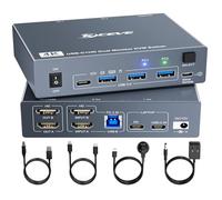 KVM Switch 2 Monitors for 1 Laptop and 1 Desktop 4K@60Hz, USB C HDMI Dual Monitor KVM Switch,Docking Station KVM Switches with 4 USB 3.0 Port, 80W PD Charging, Wired Remote and USB-C Cable Included