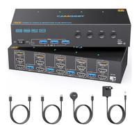 KVM Switch 3 Monitors 4 Computers 4K@60Hz, Camgeet HDMI+Displayport KVM Switch Triple Monitor for 4 Computer Share 3 Monitor and 4 USB 3.0 Hub, 3 monitores kvm switches with Wired Remote USB Cables