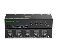 KVM Switch 3 Monitors 4 Computers 4K@60Hz EDID Simulation, 2 HDMI+Displayport KVM Switch Triple Monitor for 4 Computer Share 3 Monitor and 4 USB3.0 Ports, Wired Remote and 4 USB Cables Included