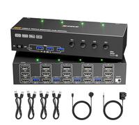 KVM Switch 3 Monitors 4 Computers 4K@60Hz,EDID Simulation,KVM Switch Triple Monitor for 4 Computer Share 3 Monitor and 4 USB3.0 Ports Keyboard Mouse Printer, Wired Remote and 4 USB Cables Included