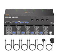 KVM Switch 3 Monitors 4 Computers 4K@60Hz,EDID Simulation,USB 3.0 HDMI Displayport KVM Switch Triple Monitor for 4 PC Share 3 Monitors and Keyboard Mouse Printer,with Wired Remote and 4 USB Cables