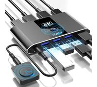 Kvm Switch HDMI 2 PC 1 Monitor, USB 3.0 KVM Switches Sharing 3 USB Devices Supports Wired Remote and Button Control, EDID Compatible, Suitable for Laptop/Desktop