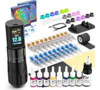 KVM Tattoo Pen Set Adjustable Tattoo Machine Pen Featuring a High-Capacity Battery and 20 Ink Cups, Including 9 Ink Colours. Suitable for Beginners and Professional Tattoo Artists (Tattoo Kits - B)