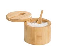 KVMORZE Bamboo Salt and Pepper Bowls with Spoon, Stacked Salt/Pepper Container with Magnetic Swivel Lids and Spoons, Modern Farmhouse Kitchen Decoror for Storing Salt, Herbs, Spices (1 Compartment)