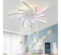 KVOYYIRA Silent Bedroom Ceiling Fans with Lamps, RGB Kids Fan Light Ceiling LED Dimmable Reversible, DC Motor Chandelier Ceiling Lamp Alexa Compatible-White