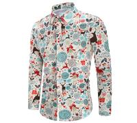 Kvruhuiy Men's Christmas Vacation Shirts Cartoon Santa Print Shirt Casual Long Sleeve Button Down Shirts White XL