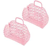 KVSERT 2X Bathroom Hollow Washing Basket Removable Shower Basket Plastic Bath Basket Shopping Basket Pink