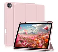 KVTVOU Case for iPad Air 13 Inch 2025 M3/2024 M2, for iPad Pro 12.9 Inch 6th / 5th Generation 2022/2021, Soft TPU Protective Case with Pencil Holder(Support Charging), Auto Wake/Sleep, Pink