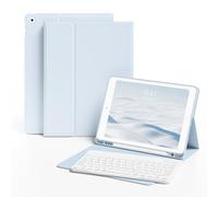 KVTVOU Case With Keyboard for iPad 9th / 8th / 7th Generation 2021/2020/2019 10.2 Inch, Soft TPU Case with Pencil Holder, Magnetic Detachable Bluetooth English Keyboard for iPad 9/8/7, White Ice