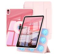 KVTVOU Clear Case for iPad A16 11th Generation 11 inch, for iPad 10th Generation 10.9 inch with Clasp, Detachable Magnetic Rotating Trifold Cover, Transparent Hard PC Back, Auto Wake/Sleep, Pink